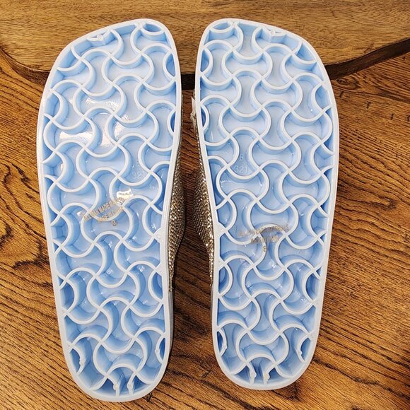 NWB Blue and Rhinestone Double Strap Slide on Sandals - Picture 8 of 9